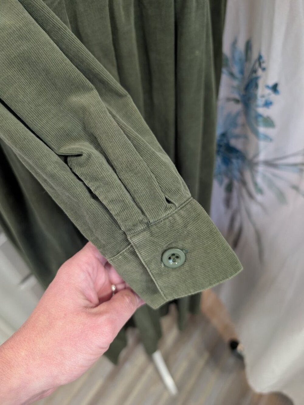 Laura Ashley Vintage Olive Green Corduroy Cottagecore Long Sleeve Dress Size 12 - Picture 7 of 16